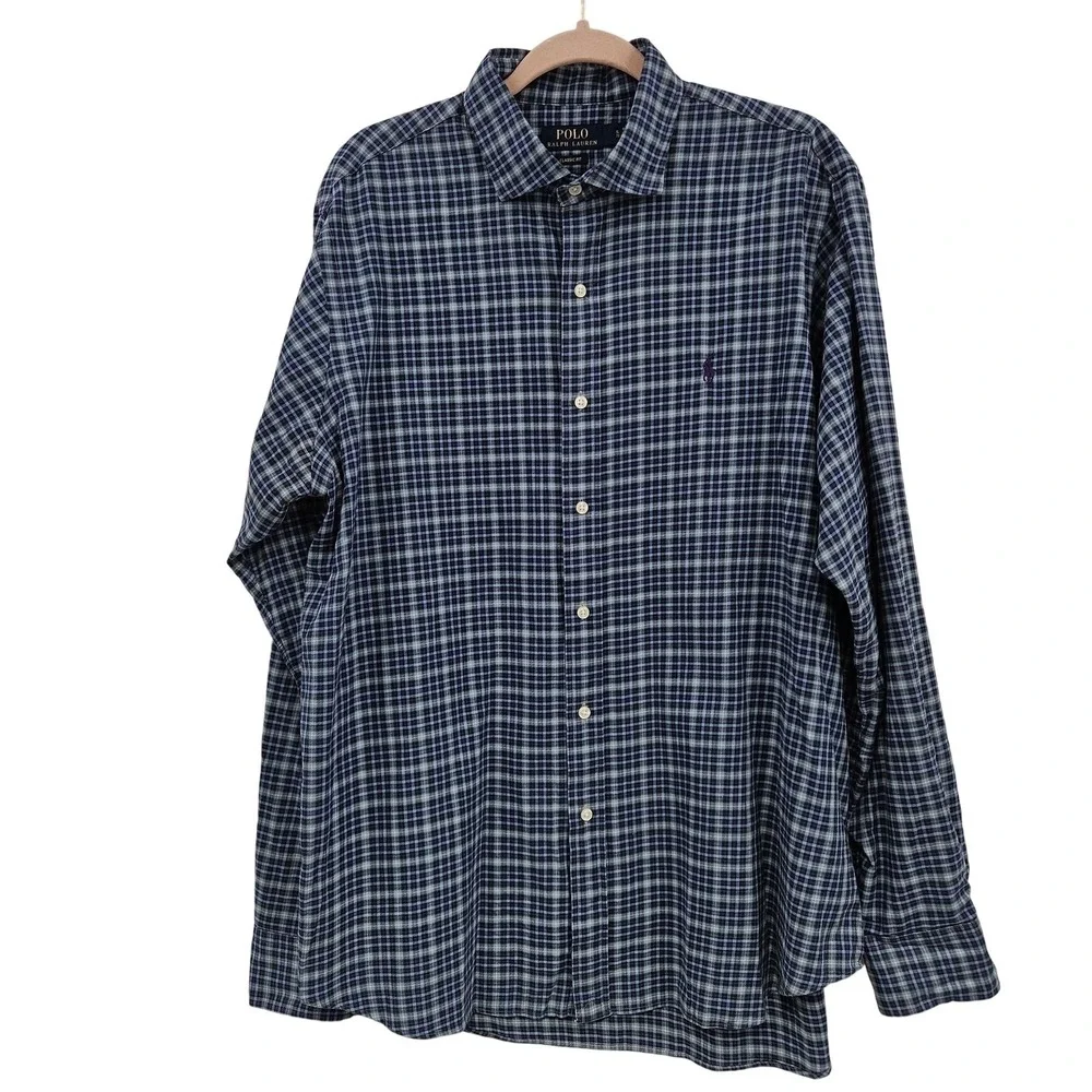 Polo Ralph Lauren Shirt Men XL Blue Plaid Classic Fit Preppy Coastal‎ Holiday